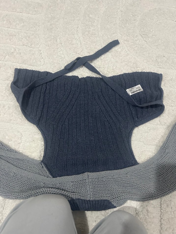 Gri Bohem Tarz Triko Kadın Kazak - Görsel 3