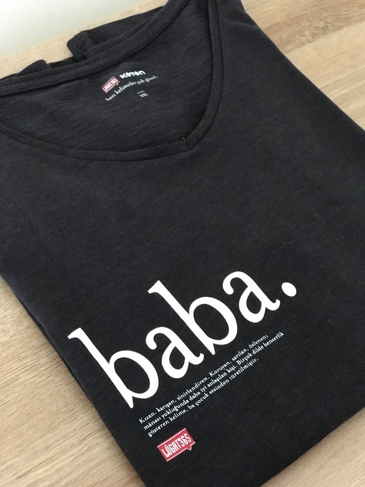 Baba Baskılı Siyah Pamuklu Uzun Kollu Tişört - Lügat 365. - Görsel 2