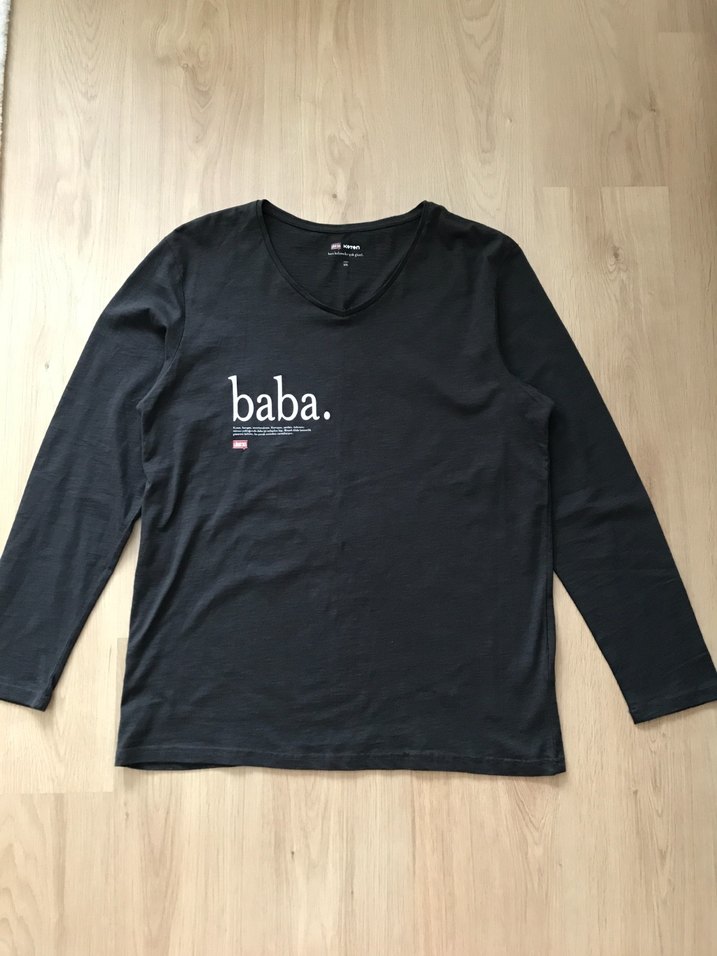 Baba Baskılı Siyah Pamuklu Uzun Kollu Tişört - Lügat 365. - Görsel 3