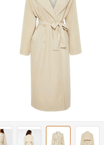 Bej Uzun Kemerli Kadın Trençkot - Görsel 4