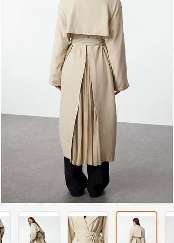 Bej Uzun Kemerli Kadın Trençkot - Görsel 3