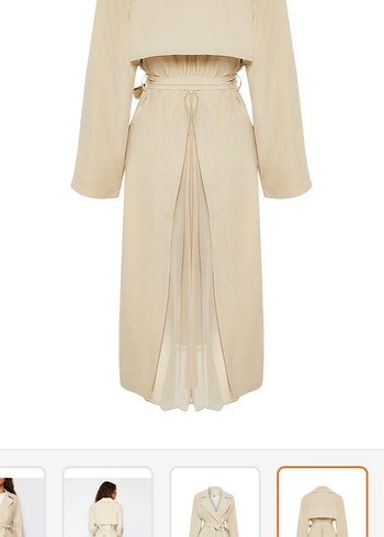 Bej Uzun Kemerli Kadın Trençkot - Görsel 5