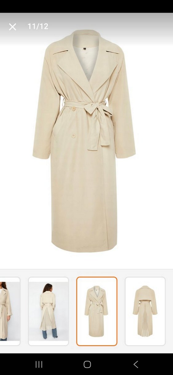 Bej Uzun Kemerli Kadın Trençkot - Görsel 4