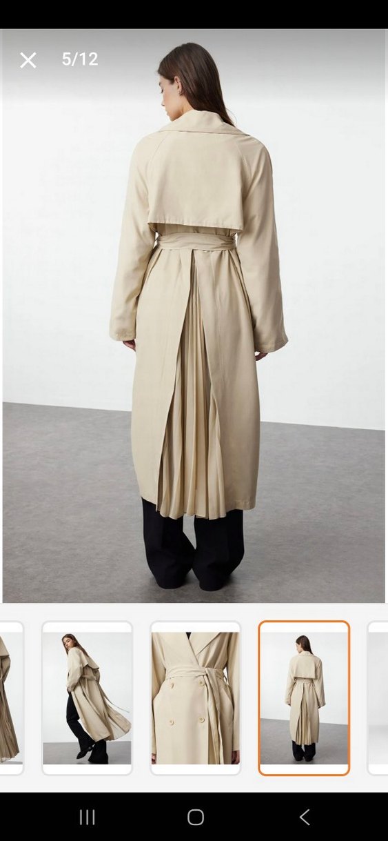 Bej Uzun Kemerli Kadın Trençkot - Görsel 3