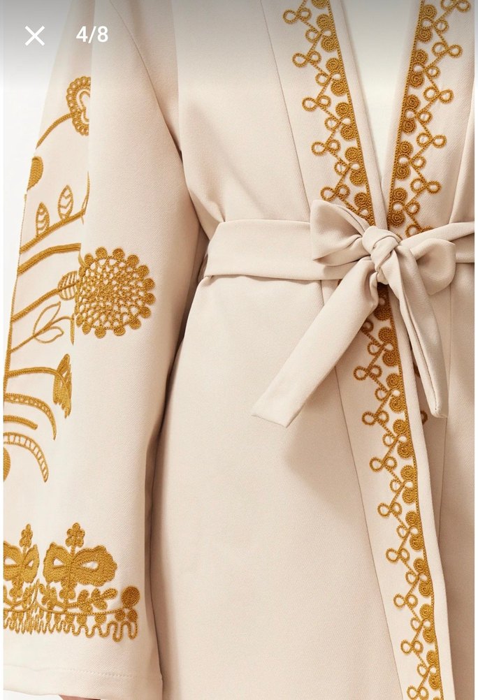 Nakışlı Bej Uzun Kadın Kimono - Görsel 2