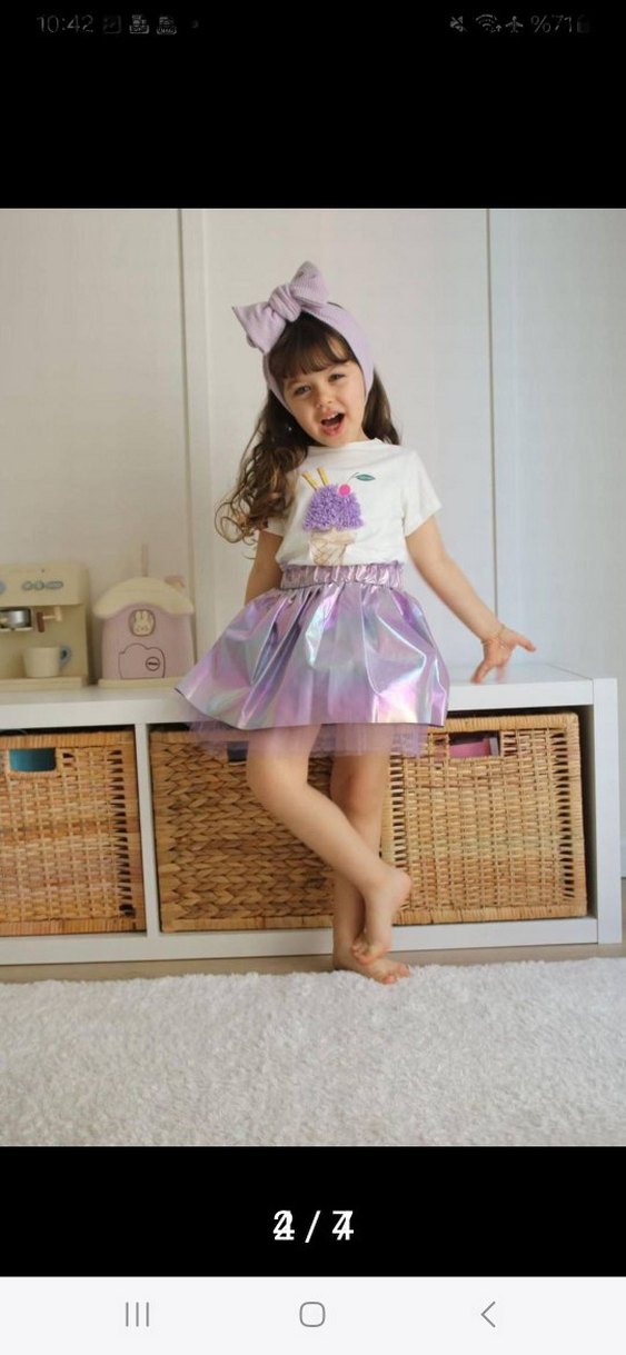 3/4 yas Kız Çocuk Parlak Mor Etek - Görsel 2