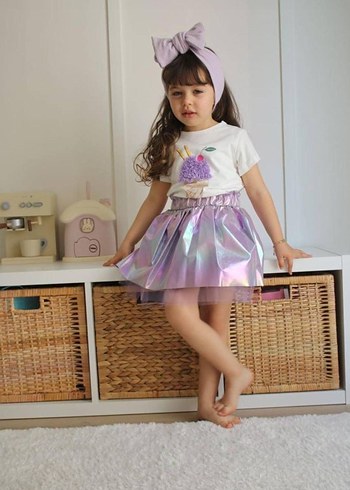 Kız Çocuk Mor Parlak Pop Kültür Etek - Görsel 4