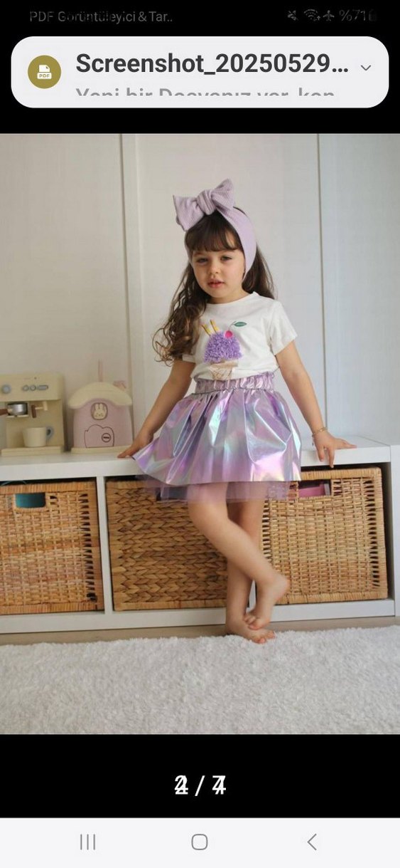 Kız Çocuk Mor Parlak Pop Kültür Etek - Görsel 4