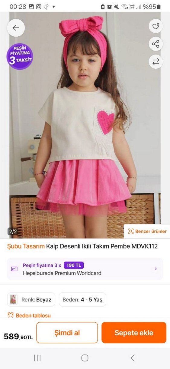 3/4:YAS Kalp Desenli Pembe Kız Çocuk Etek - Görsel 3