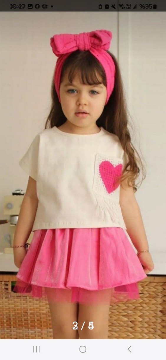 3/4:YAS Kalp Desenli Pembe Kız Çocuk Etek - Görsel 4