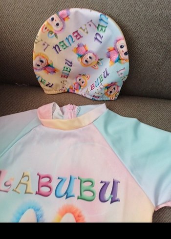 Pastel Renkli Bebek Kız mayo ve Şapka Seti - Görsel 5