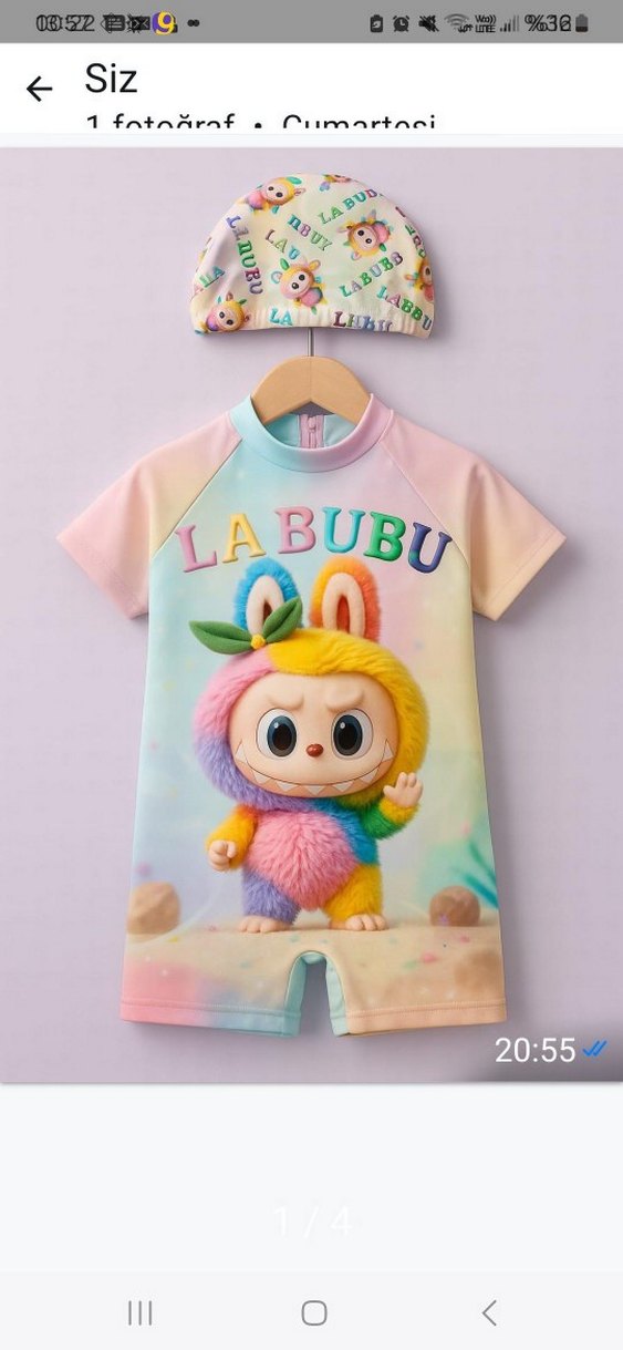 Pastel Renkli Bebek Kız mayo ve Şapka Seti - Görsel 4