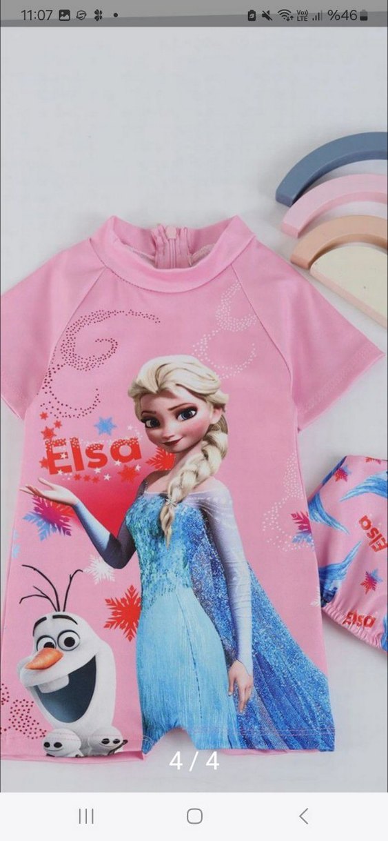 3/4 yas Pembe Kız Çocuk V Yakalı mayo  boneli - Görsel 2