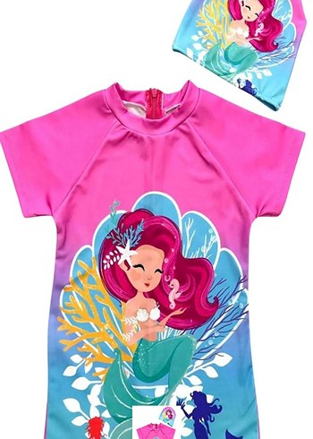 Kız Çocuk Pembe Baskılı Kısa Kollu Mayo - Görsel 3