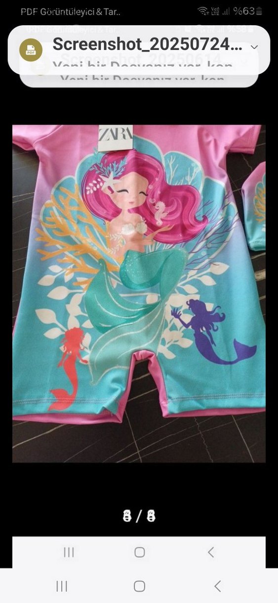 Kız Çocuk Pembe Baskılı Kısa Kollu Mayo - Görsel 5