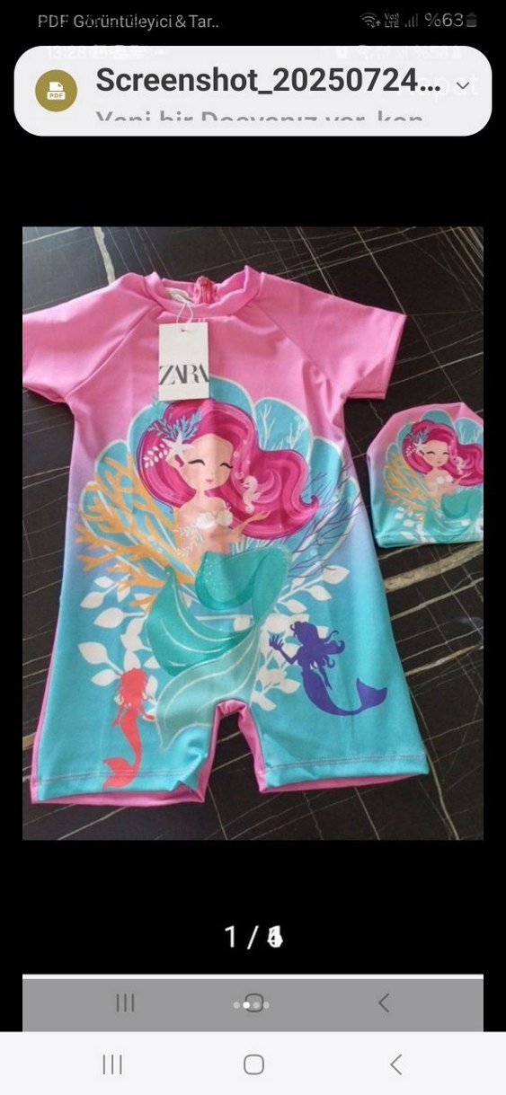 Kız Çocuk Pembe Baskılı Kısa Kollu Mayo - Görsel 4