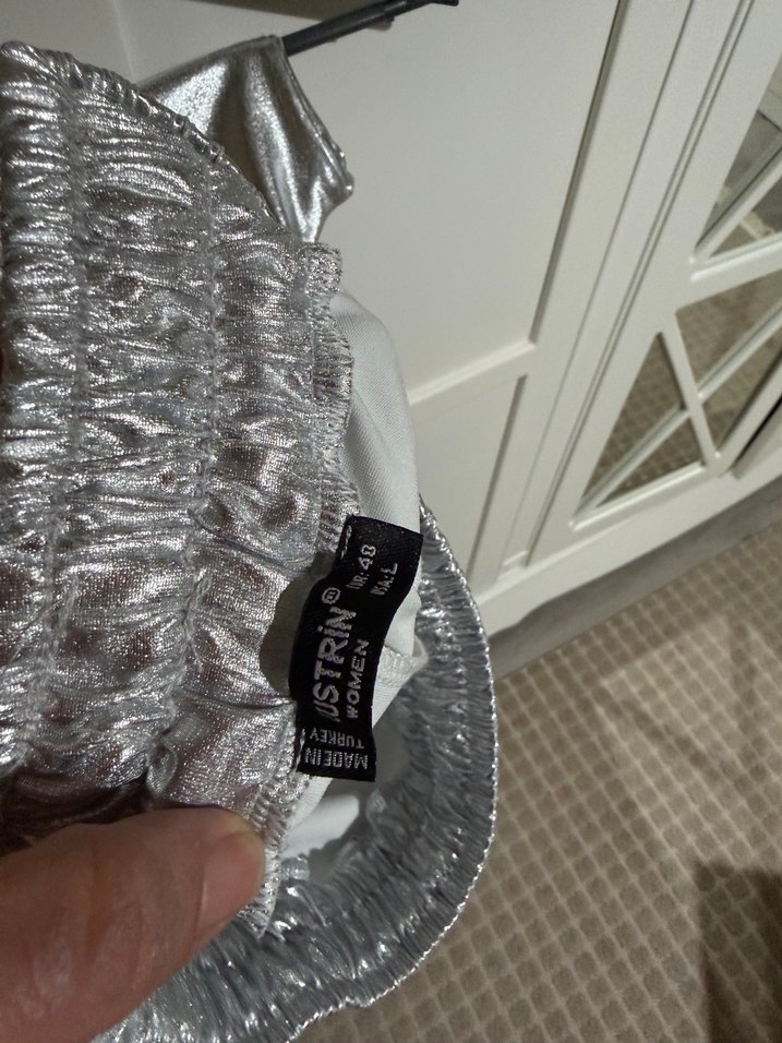 Gri Metalik Drapeli Kadın Pantolon - Görsel 2