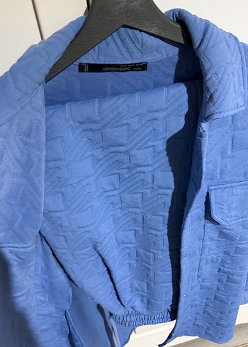 Düğmeli Mavi Keten Kadın Ceket - Görsel 3