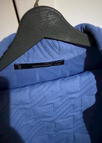 Düğmeli Mavi Keten Kadın Ceket - Görsel 4