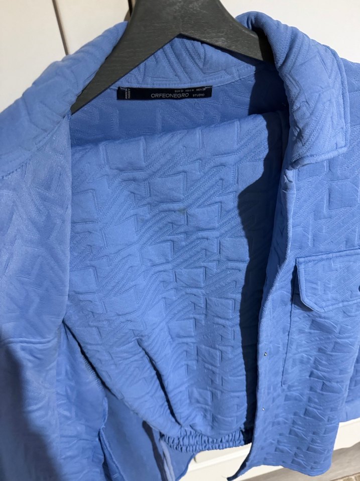 Düğmeli Mavi Keten Kadın Ceket - Görsel 3