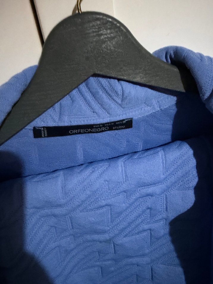 Düğmeli Mavi Keten Kadın Ceket - Görsel 4