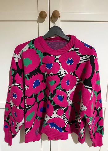 Renkli Desenli Kadın Triko Kazak - Görsel 2