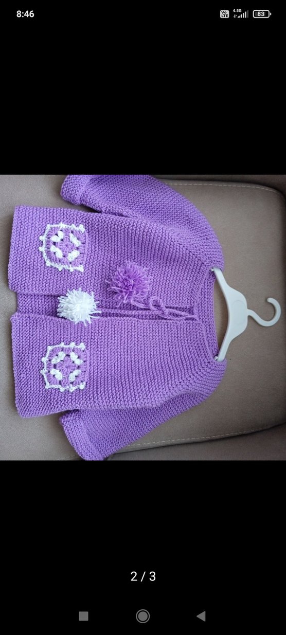 Mor Örgü Nakışlı Kız Hırka - Görsel 2