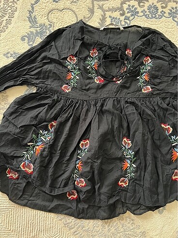 m Beden Boho siyah bluz