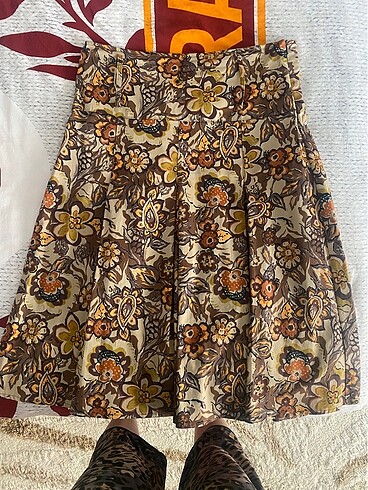 Yüksek bel Çiçekli vintage pileli etek
