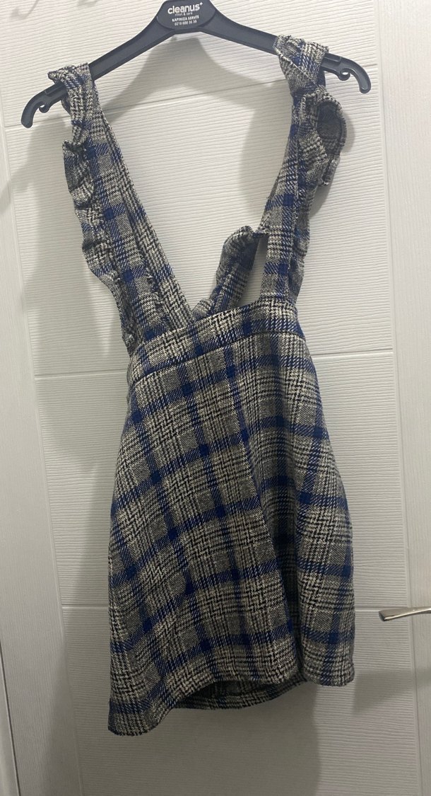 Kızlar için kareli askılı tulum - Görsel 2