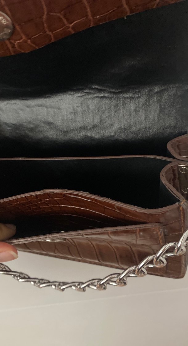 Zincir Detaylı Kahverengi Deri Kadın Çanta - Görsel 2