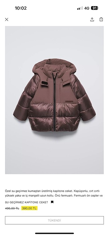 Zara çocuk mont