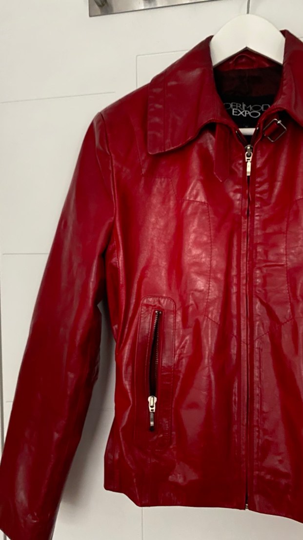 Derimod bordo deri ceket - Görsel 2