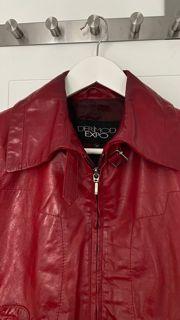 Derimod bordo deri ceket - Görsel 3