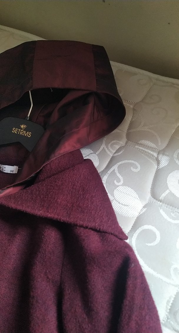 Bordo Kadın Uzun Rahat Kesim Kaban - Görsel 2