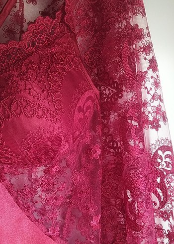 Bordo Vintage Bohem Gecelik ve Sabahlık Takımı - Görsel 2