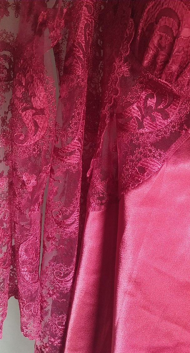 Bordo Vintage Bohem Gecelik ve Sabahlık Takımı - Görsel 3