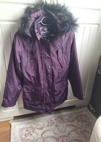 Mor Kürklü Kadın Kışlık Mont - Görsel 4