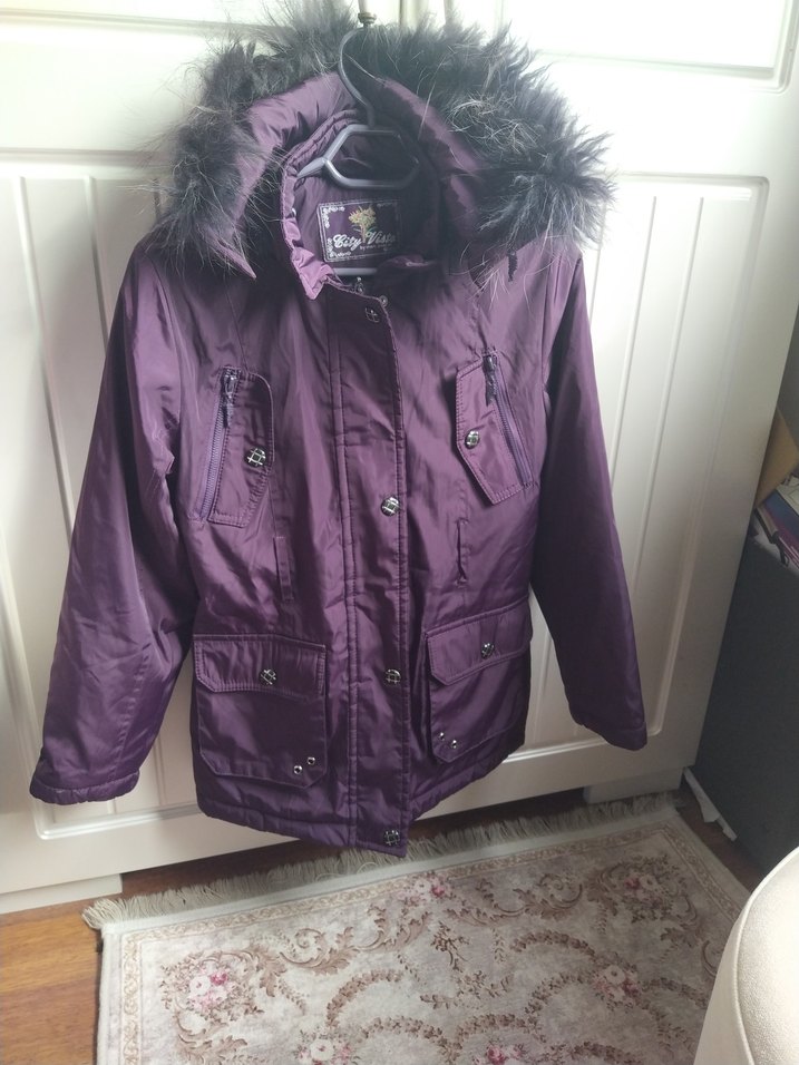 Mor Kürklü Kadın Kışlık Mont - Görsel 4