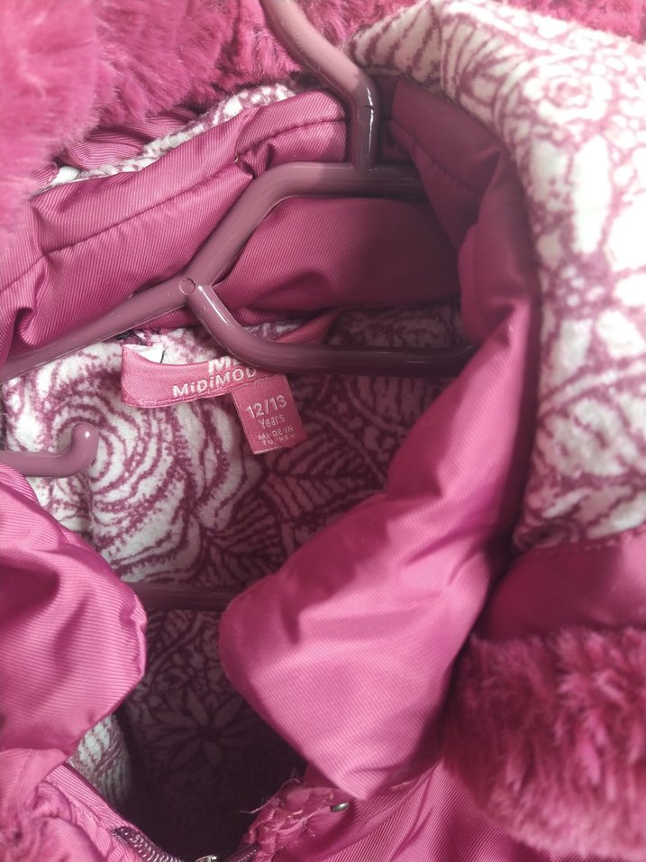 Kız Çocuk Parlak Pembe Kürklü Ceket - Görsel 3