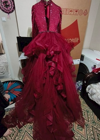 Bordo tesettür abiye nişan elbisesi - Görsel 2