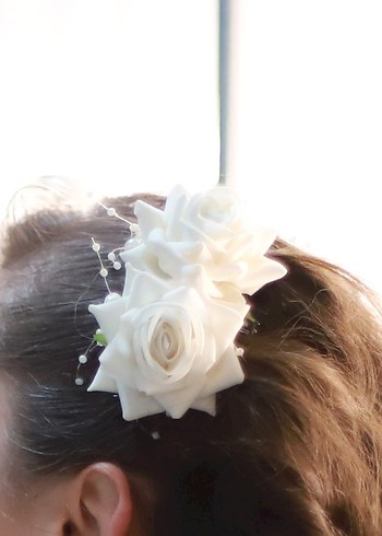 İncili Beyaz Çiçekli Saç Aksesuarı, nişan tokası, gelin tokası - Görsel 2