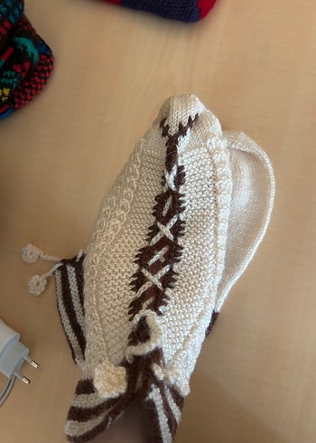 Kadın Örme Beyaz kahve patik çorap - Görsel 2