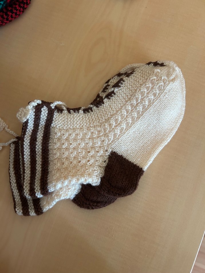 Kadın Örme Beyaz kahve patik çorap - Görsel 3
