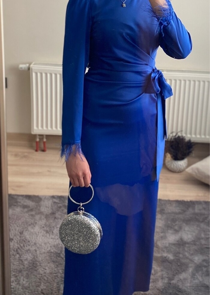 Saks mavisi tesettür abiye - Görsel 2