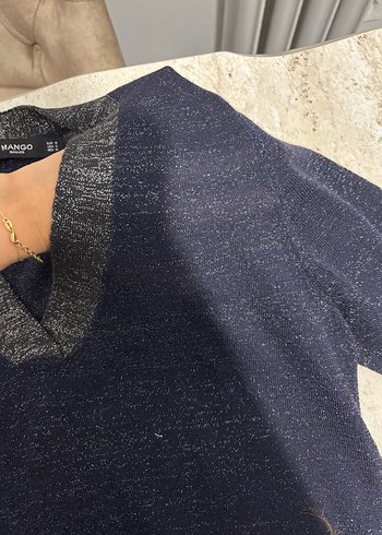 Koyu Gri lacivert V Yaka Triko Kadın Kazak - Görsel 3