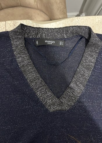 Koyu Gri lacivert V Yaka Triko Kadın Kazak - Görsel 2