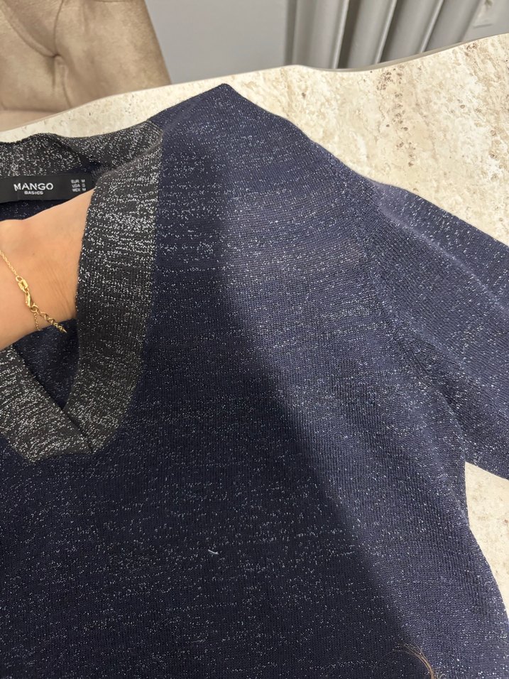 Koyu Gri lacivert V Yaka Triko Kadın Kazak - Görsel 3