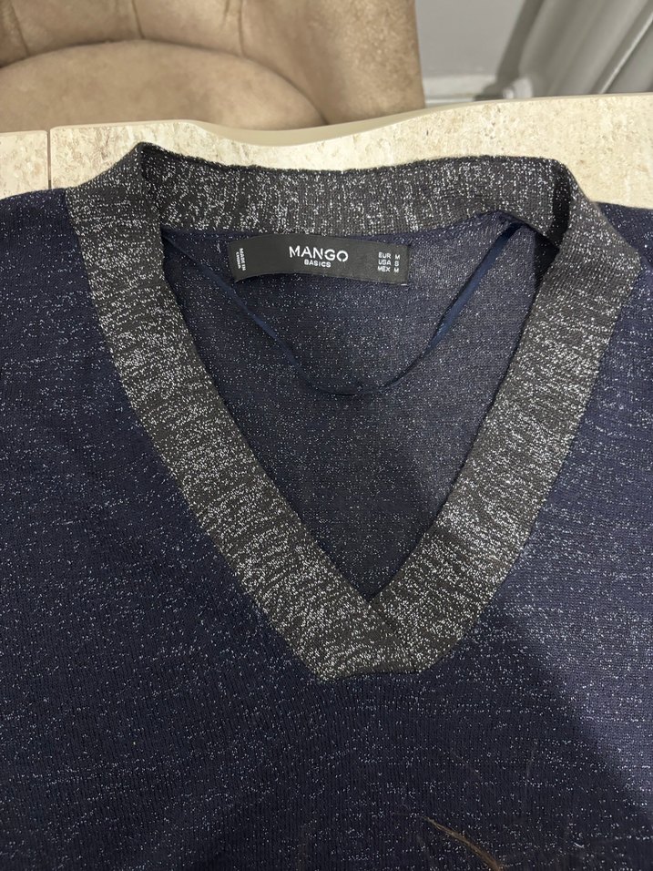 Koyu Gri lacivert V Yaka Triko Kadın Kazak - Görsel 2