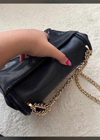 Zincir Detaylı Siyah Deri Kadın Çanta - Görsel 5